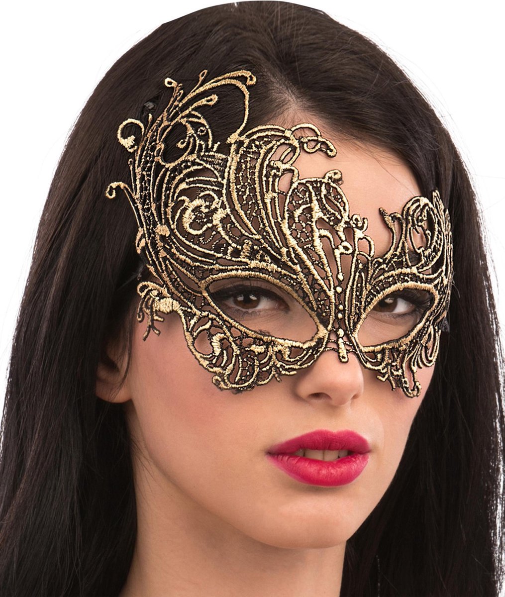 CARNIVAL TOYS - Goudkleurig oogmasker van stof voor volwassenen - Maskers > Masquerade masker